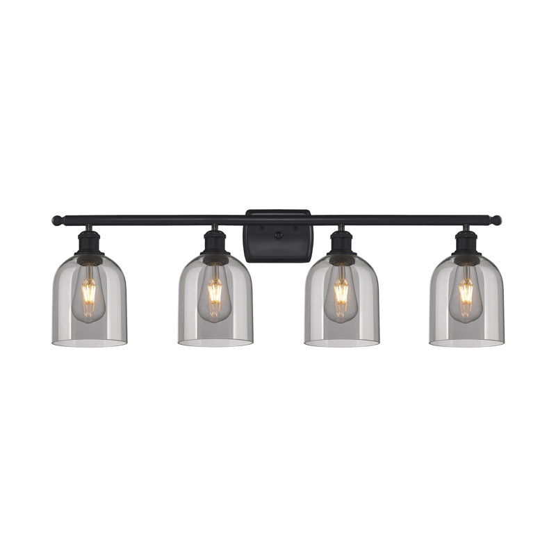 Éclairage pour meuble-lavabo à 4 lumières à intensité variable Anacaren, Noir mat, Gris fumée clair