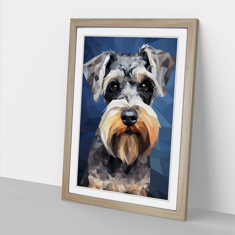 Schnauzer Geometric No.2 - Framed Print, 64cm H x 46cm W x 2cm D, Oak 