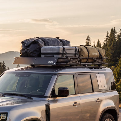 Panier de toit avec support de toit, 46 x 36 x 4 po, panier de toit robuste avec design pliable, capacité de 200 lb, porte-bagages de voiture facile à installer toutes saisons, ajustement universel pour voiture de camion VUS