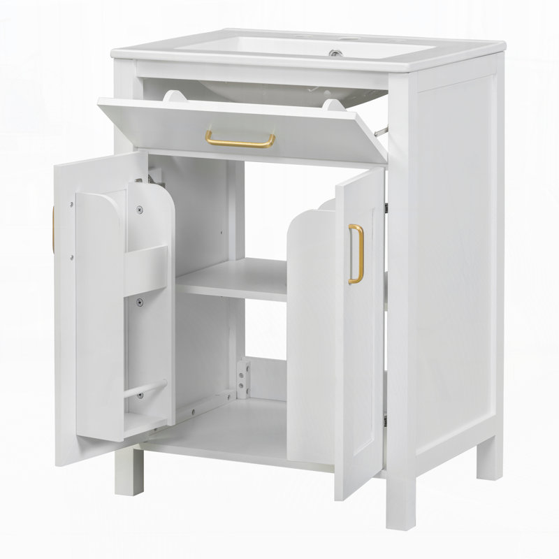 Ensemble de meuble-lavabo 24 po avec lavabo en céramique, Blanc