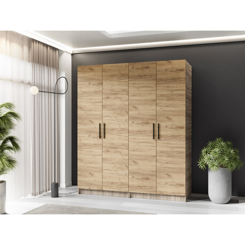 Nitra 4 Door Solid + Manufactured Wood Wardrobe, Sonoma/Oak Craft Gold
