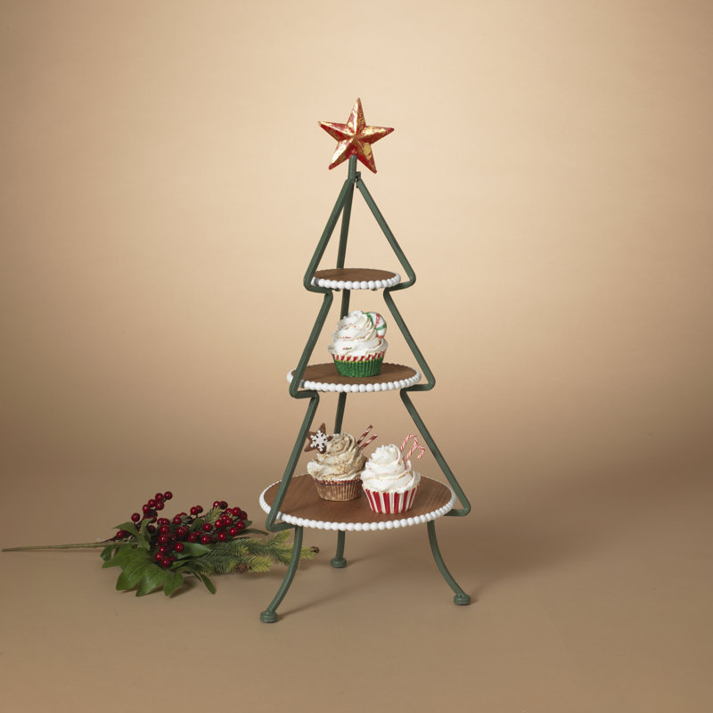 Arbre romantique en métal et bois 25,5 po de hauteur avec 3 tablettes à niveaux