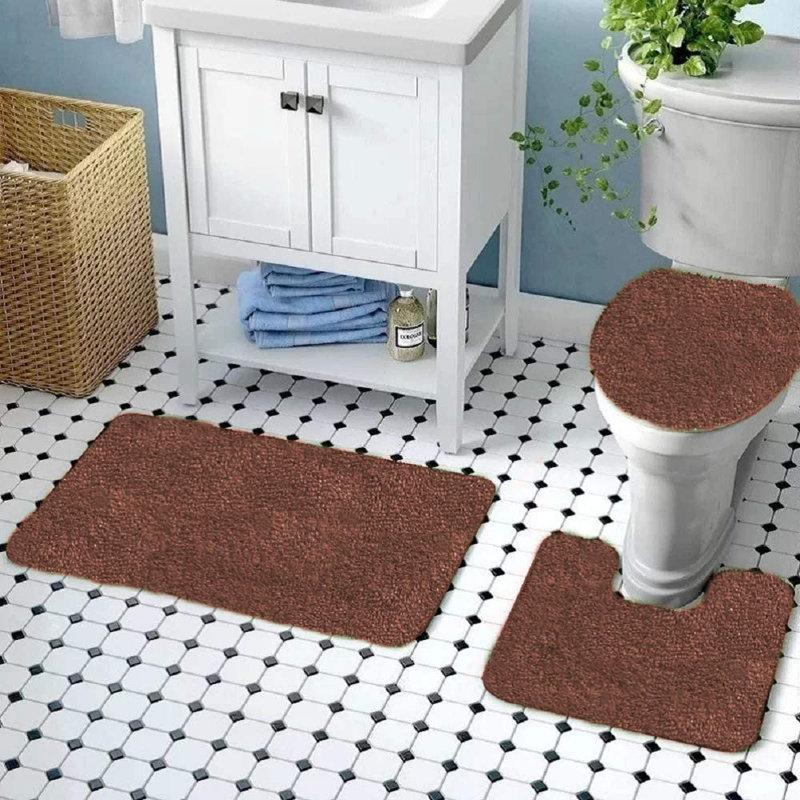 Mckeel Polyester Non-Slip Solid Bath Rug Set, Chocolate
