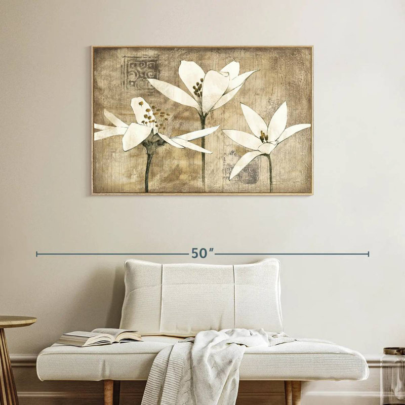 Pencil Floral III, Floating Frame Natural Wood, 40" X 27"