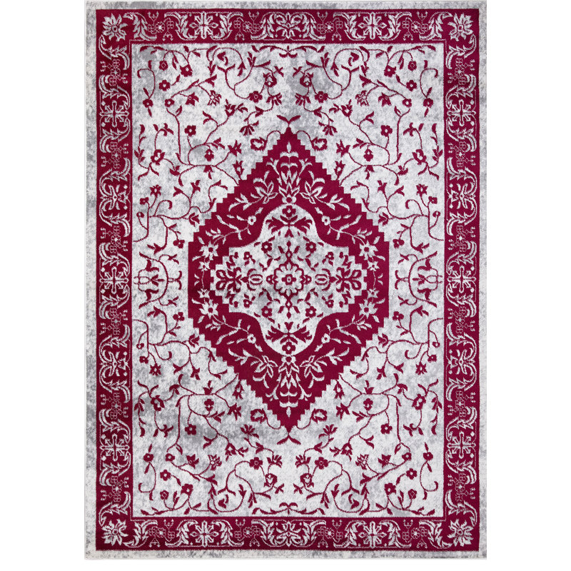 Vespi perle ivoire / rouge marocain Heriz multicolore, Rectangle 7 pi 10 po x 9 pi 10 po