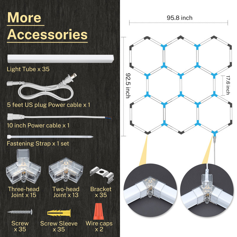 35 lumières de garage hexagonales à DEL
