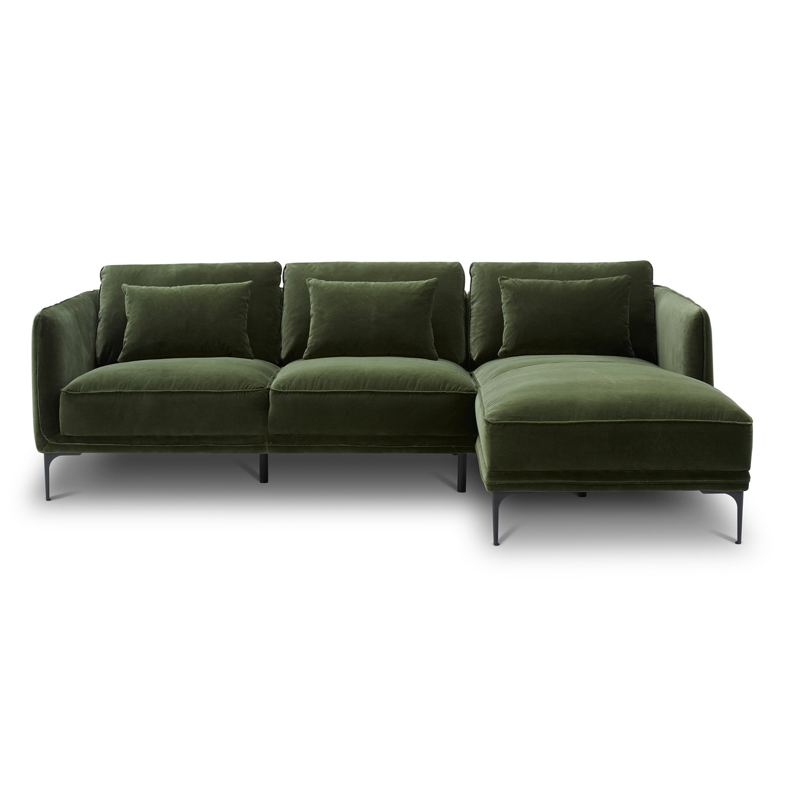 Rae 3-Piece Velvet Living Room Set, Right Hand Facing, Military Green