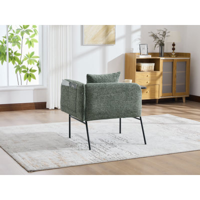 Fauteuil de loisir, fauteuil de détente avec petite table et coussin de dossier, chaises rembourrées modernes avec pieds en métal et poches latérales, canapé simple pour le salon / la chambre / le jardin
