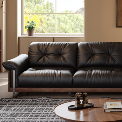 Mid-Century Black Solid Wood Living Sofa