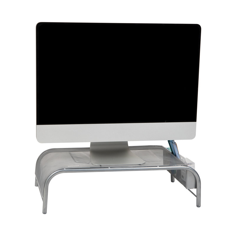 Silver Metal Mesh Monitor Stand with Side Storage