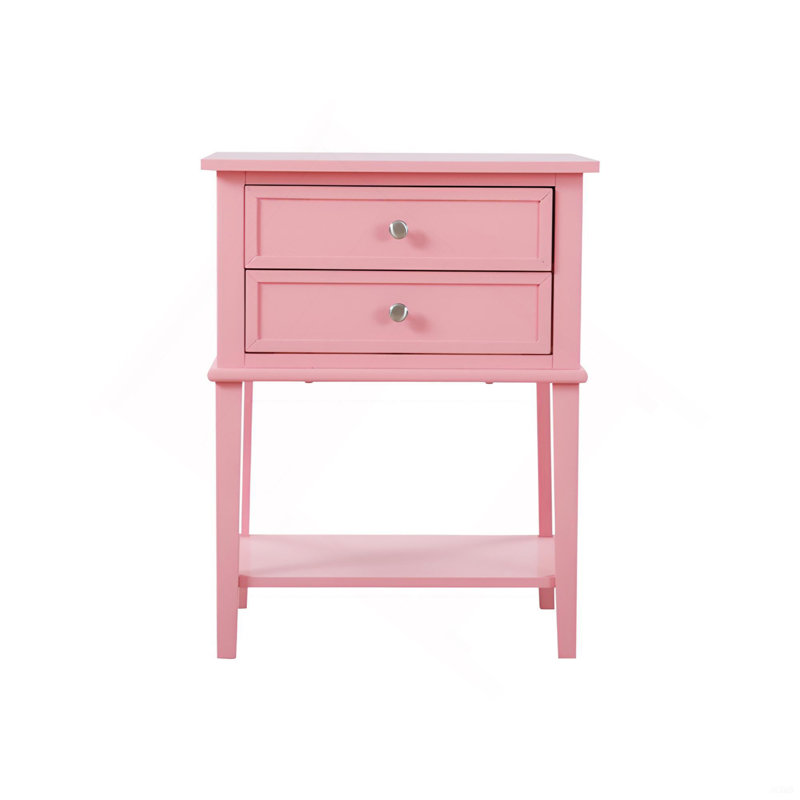 Contemporary Pink Nightstand With Open Shelf, Pink