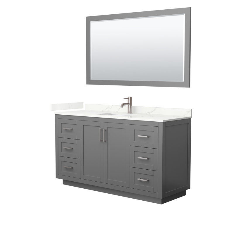 Ensemble de meuble-lavabo simple autoportant 60 po avec plateau en quartz Miranda, Giotto Quartz, Gris foncé, Nickel brossé