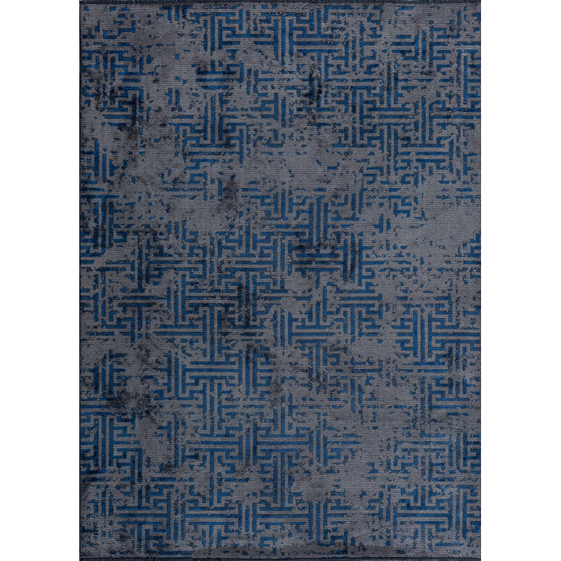 Rapture Gray/Blue Geometric Luxury Area Rug, Rectangle 7'10" x 9'10"