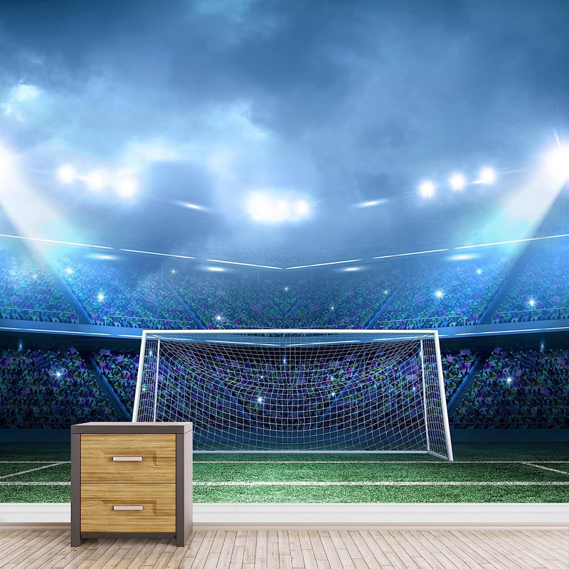 Panneau mural bleu à néon avec terrain de soccer stade Sports / Fitness Gym Gym L 66 pi x l 96 po, L 66 po x l 96 po