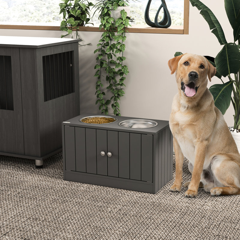 Bols surélevés pour animaux de compagnie avec armoire de 44 l, gris, pour rangement pour chien pour animaux de compagnie de grande taille, station d'alimentation, gris