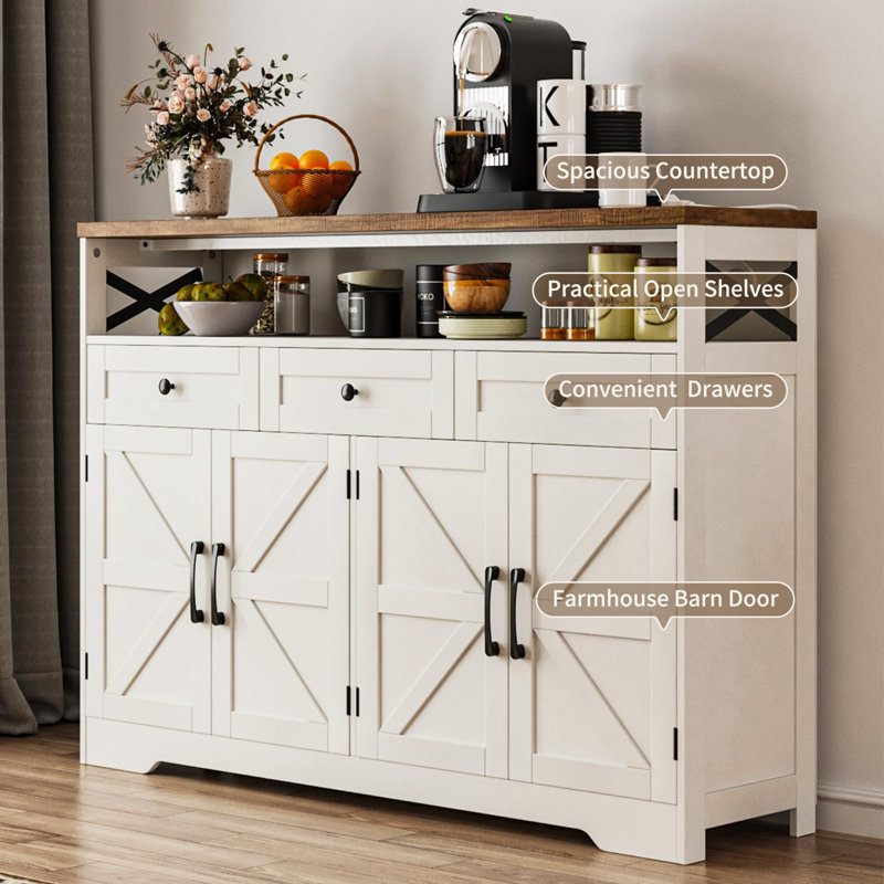 51" Farmhouse Buffet Cabinet With Drawers, Brown/White