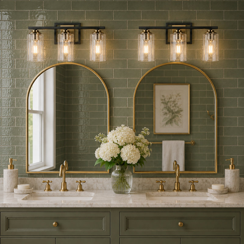 Nayomee Dimmable Vanity Light with Seeded Glass, 3