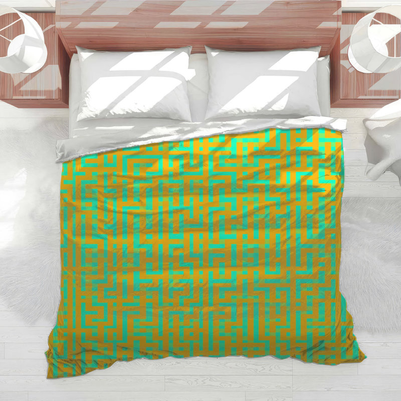 Édredon jaune à motif labyrinthe, Simple extra long