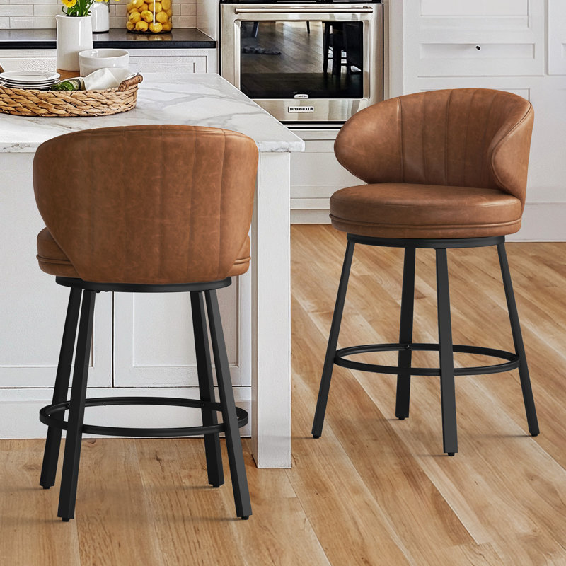 Matisse 26'' Swivel Bar Stools with Metal Legs and Footrest, Brown, 2