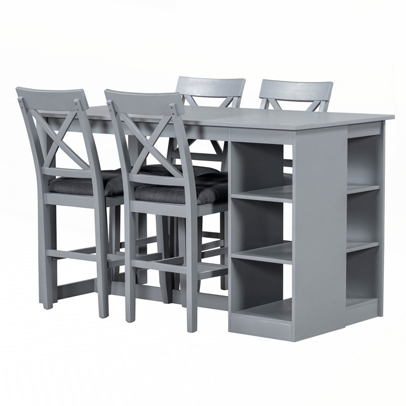 Counter Height Dining Table Set with Upholstered Dining Chairs for 4, Grey/Grey, Black/Grey