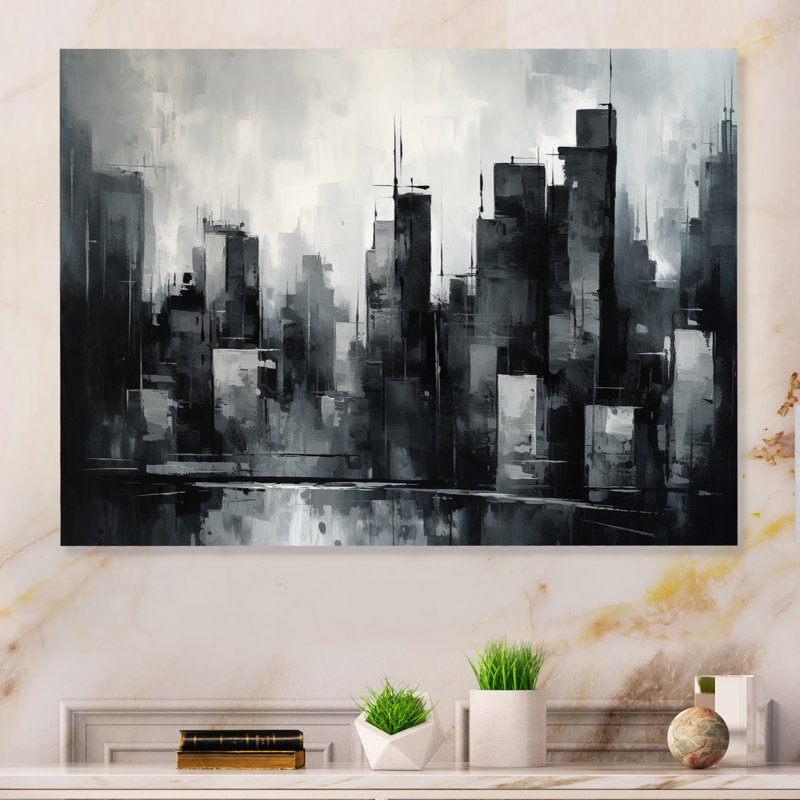 Décoration murale grise et noire City in Simplicity II - Minimalims City, Rectangle H 30 po x l 40 po x P 1 po