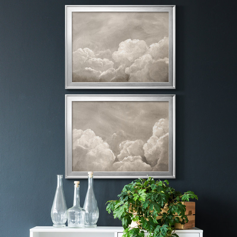 Painted Clouds I - Ensemble de 2 reproductions de cadres photo, H 24,5 po x l 37 po x P 1 po, Papier argenté