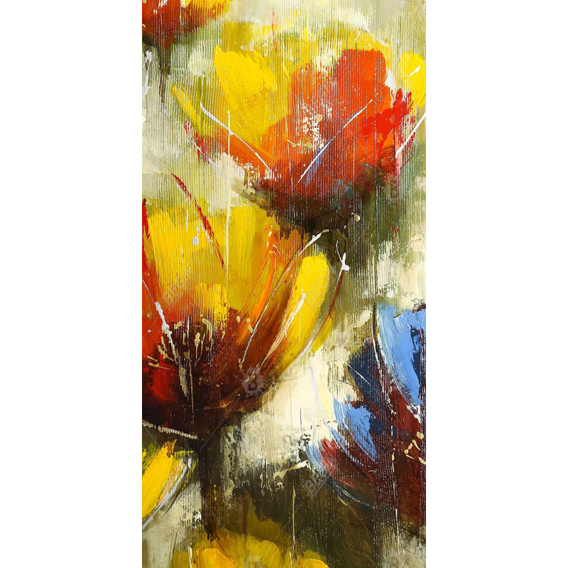 Fleurs jaunes texturées - décor floral contemporain sur toile