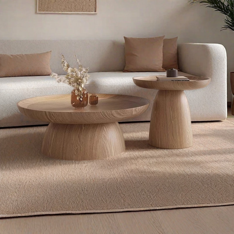 Retro minimalist round coffee table combination, Burlywood, 11.8" H x 35.4" L x 35.4" W