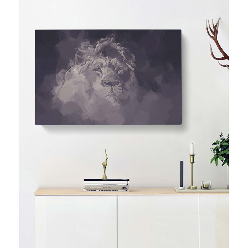 Lion In The Mist In Abstract - Wrapped Canvas Painting, 35cm H x 50cm W x 3cm D