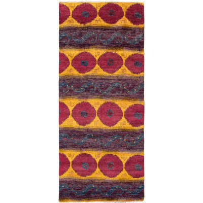 Tapis de couloir unique en laine noué à la main mogul des années 2010 de 5 pi 1 po x 12 pi 5 po mauve foncé / rose Kammy