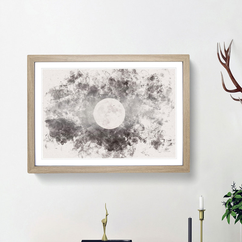 Full Moon at Dusk - Picture Frame Painting Print, 62cm H x 87cm W x 2cm D, Oak Framed