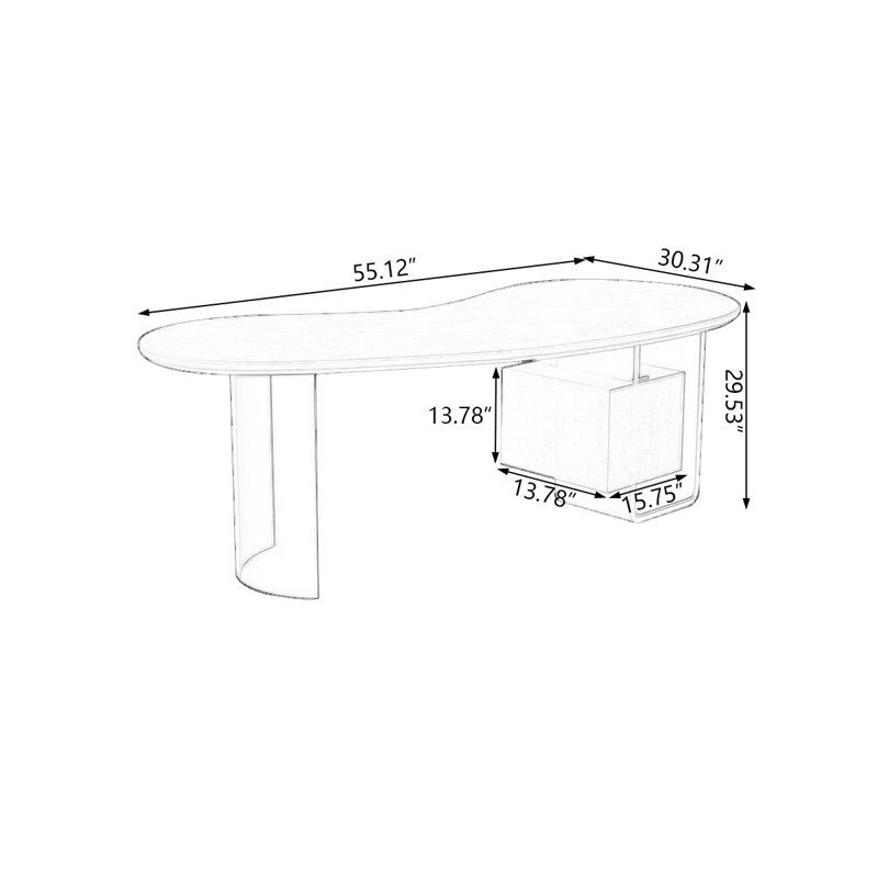 Nut-brown+Black+Clear Curved Solid Wood+Iron+Acrylic desks, 29.53" H x 55.12" W x 30.31" D