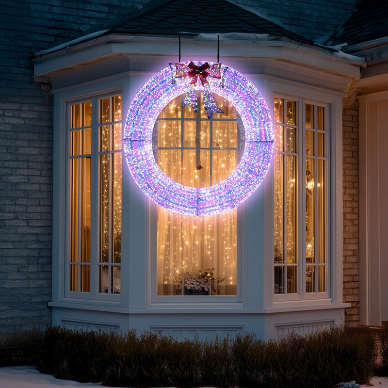  Couronne de Noël 60 po pré-éclairée 60 po avec guirlande de Noël à DEL 110 V avec nœud et guirlande de 5 po Halo