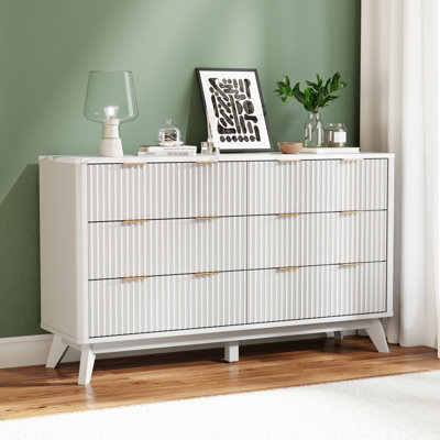 Commode 6 tiroirs avec plateau en faux marbre et design incurvé