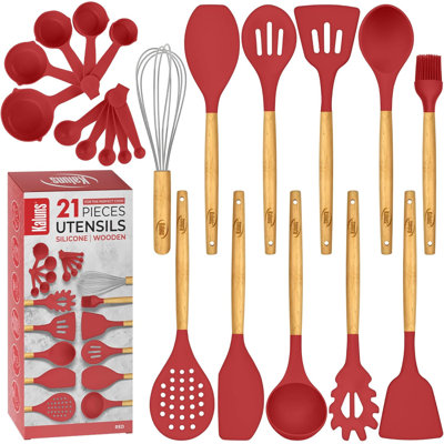 Kaluns 21-Piece Silicone Kitchen Utensils Set – Premium Non-Stick Cooking Tools with Wooden Handles, Heat Resistant up to 446°F