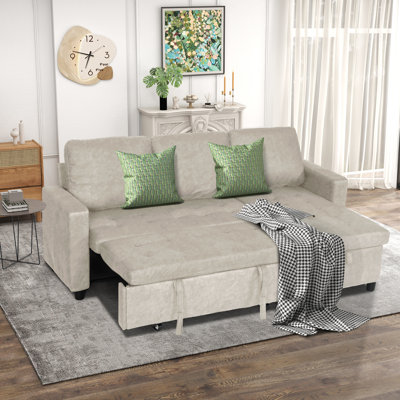 Couch With Pull Out Bed, Convertible Sofa Bed With Storage Sleeper L Shaped Small Couch Sofas For Small Spaces, 3 In 1 Pull Out Sofa Bed For Living Room Bedroom 