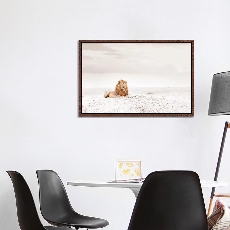 White Lion by Klaus Tiedge - Print on Canvas, Classic Brown Wood Framed, 101.6 cm H x 66.04 cm W