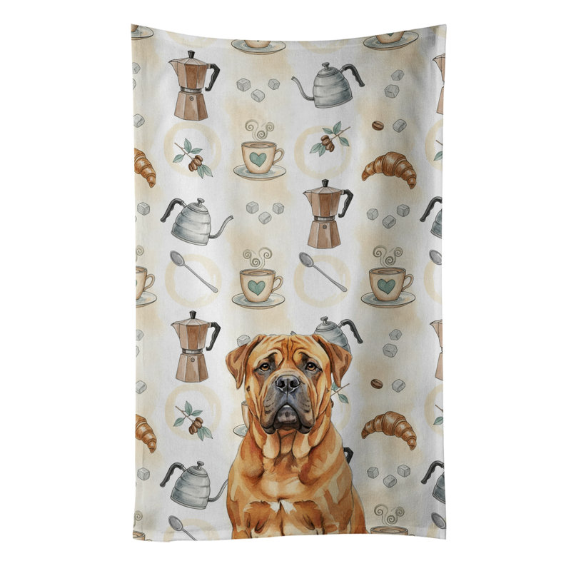 Red Bullmastiff Coffee Bar Kitchen Towel, Red Bullmastiff