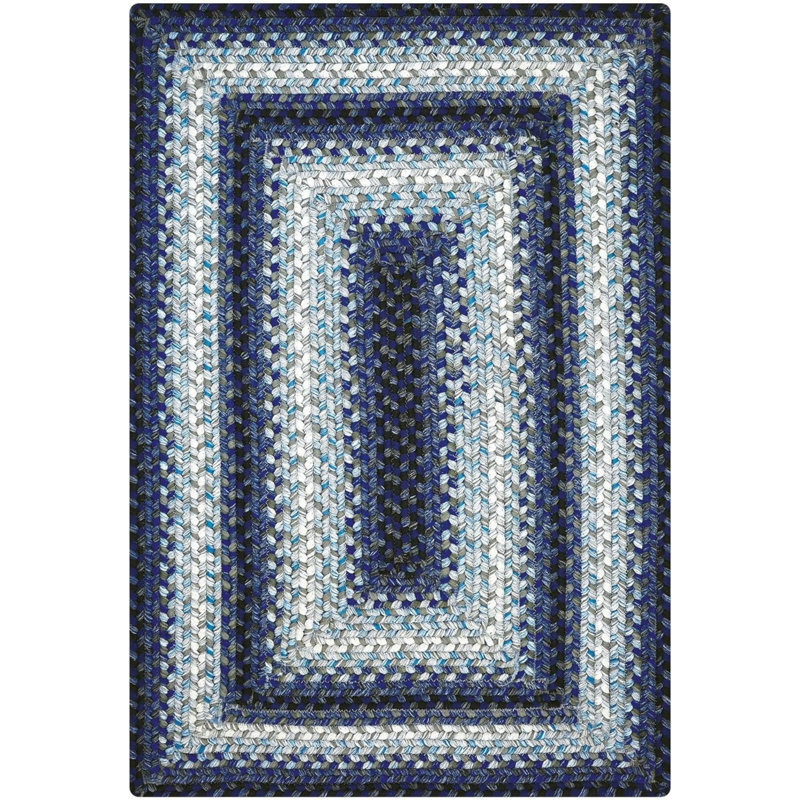  Tapis tressé lavable réversible intérieur / extérieur noir / blanc / ivoire / bleu, Rectangulaire 8 pi x 10 pi