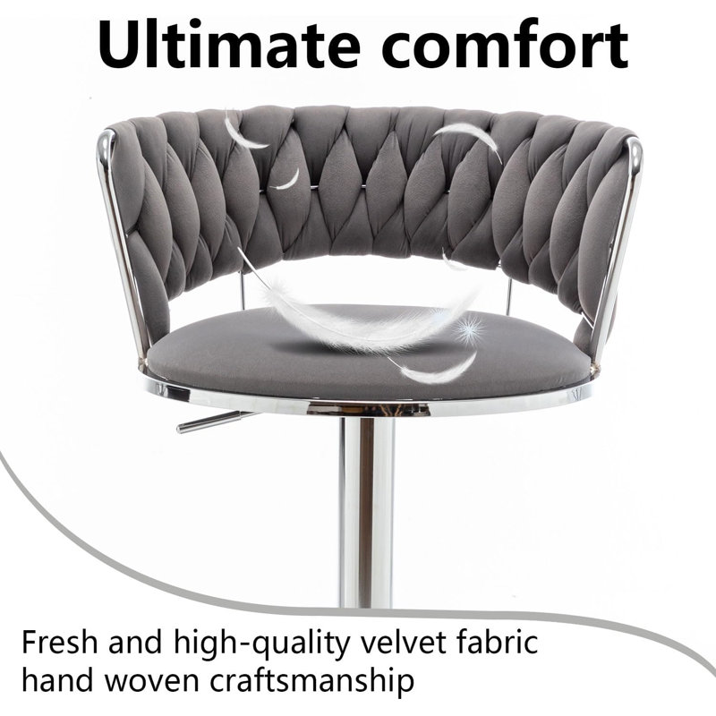 Swivel Bar Stools Set of 3, Counter Height Bar Stools with Low Back, Adjustable Height Barstools, Velvet Bar Stools for Kitchen Island, Pub (Grey)