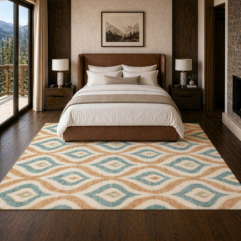 Tapis géométrique Shuana ACN3068 lavable à la machine pour intérieur/extérieur, Terra Cotta, 3' x 5'