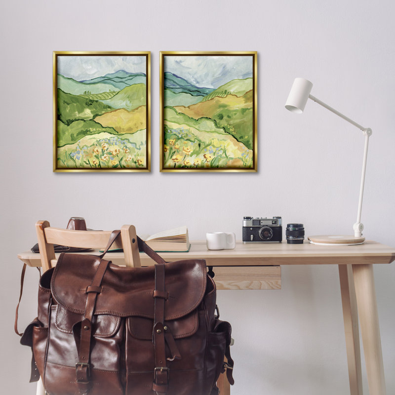 Ensemble de toile flottante 2 pièces Meadow with Rolling Hills, design par Victoria Barnes, H 21 po x l 17 po