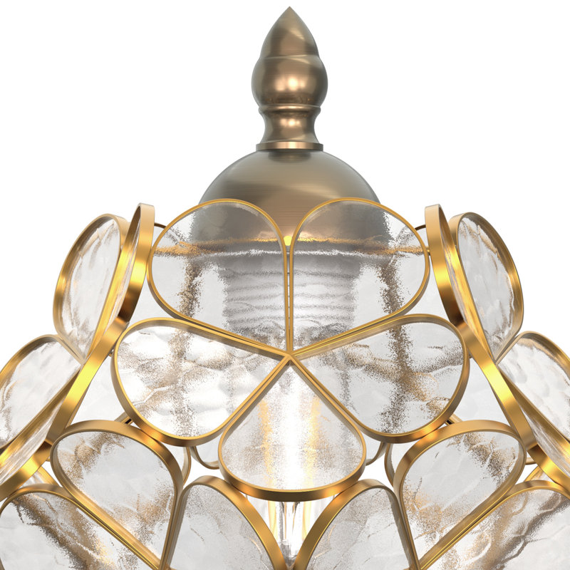 Lampe de table 16,5 po (H) en métal avec abat-jour en verre trèfle, style Tiffany, Clair