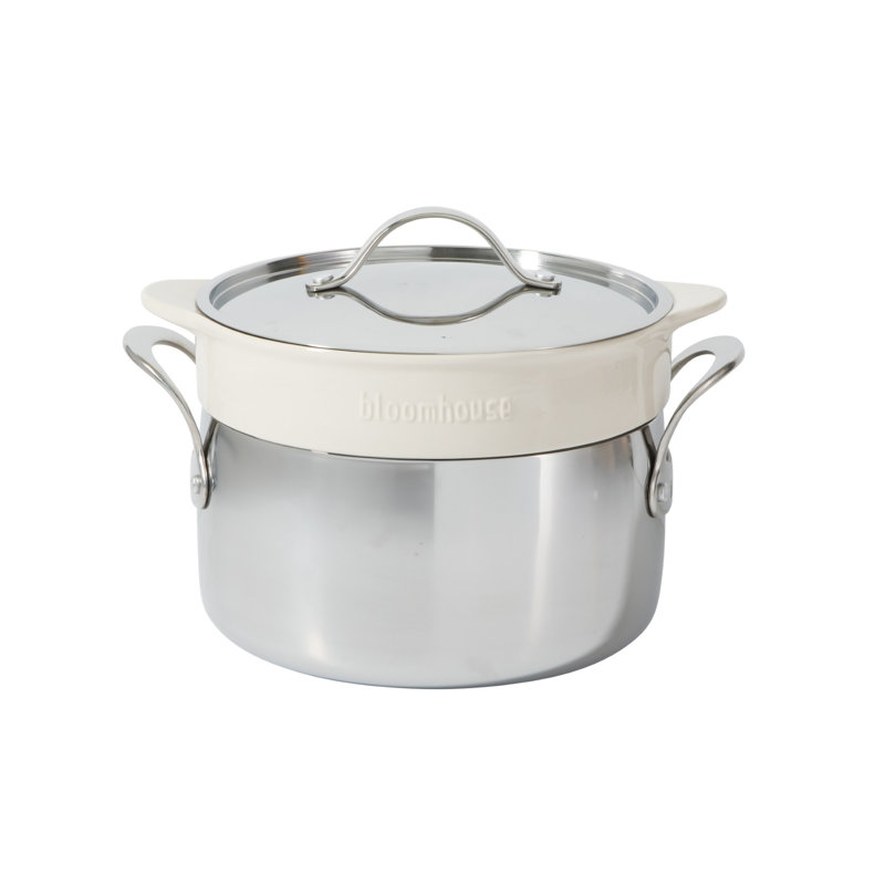 Bloomhouse 8 Piece Triply Stainless Steel Pots and Pans Cookware Set W/Non Toxic Pro Ceramic Non Stick Interior, Grey