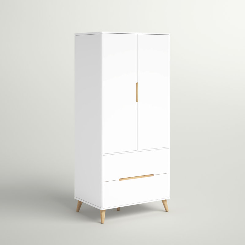 Heriberto 2 Door Solid Wood Wardrobe, White