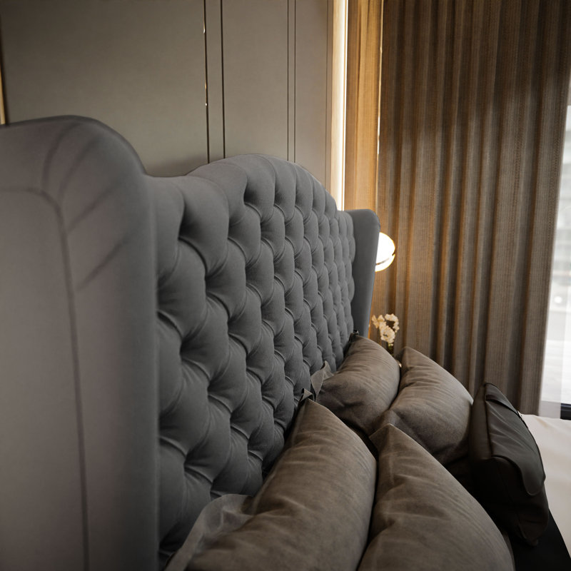 Blaile Upholstered Bed, 200 x 200cm, Dark Grey
