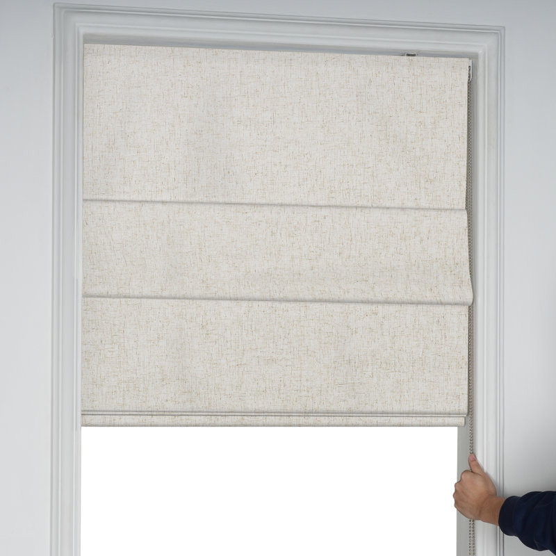 Roman Shades 100% Blackout Linen Beige Bedroom, 34"W x 48"L