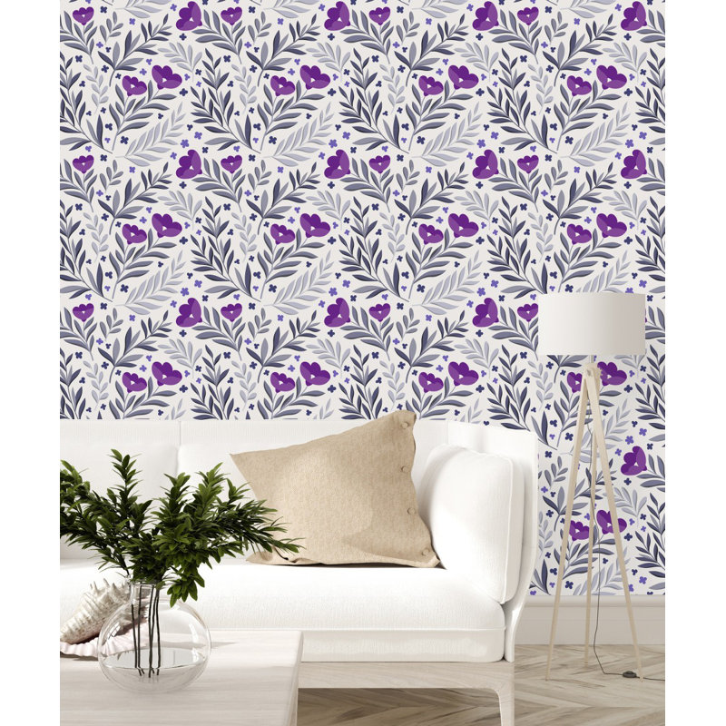 Panneau de papier peint adhésif à fleurs mauves L 18,75 pi x l 25 po