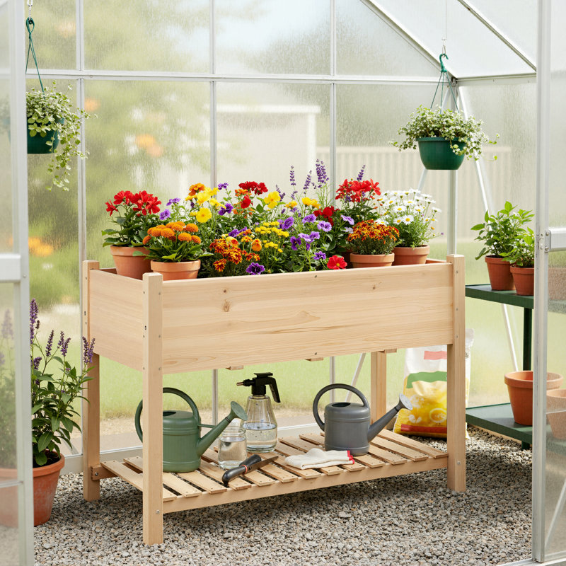 100% Solid Wood Elevated Planter, 80cm H X 119cm W X 57cm D
