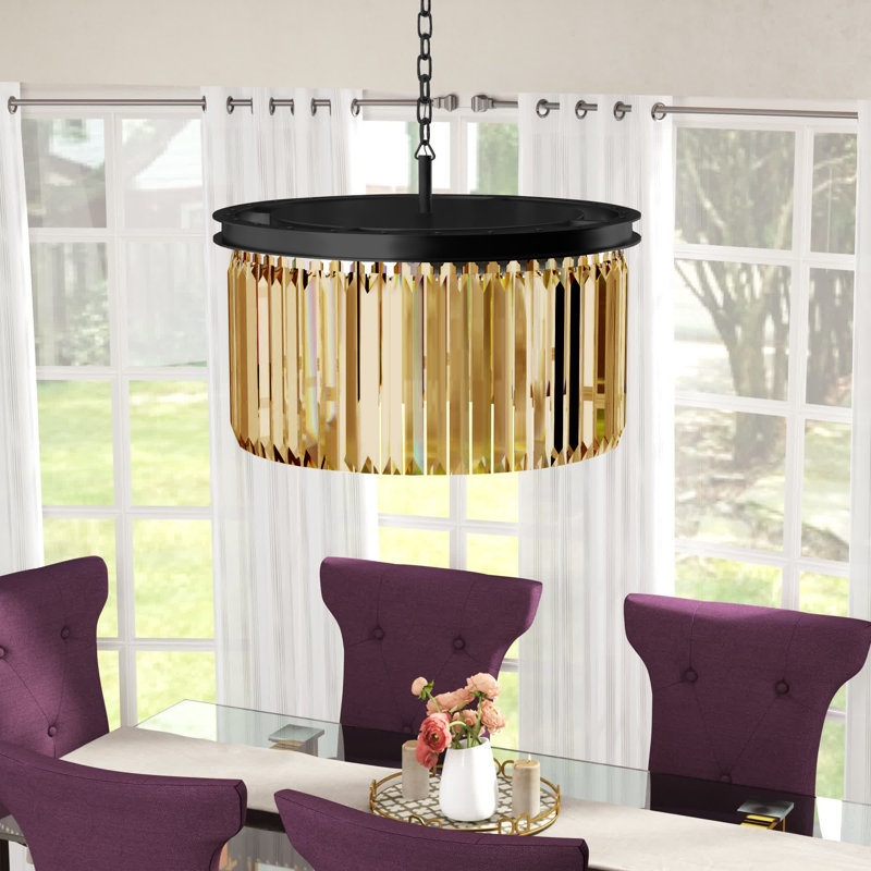 Yazmin 8 - Light Crystal Pendant, Matte Black, Smoky